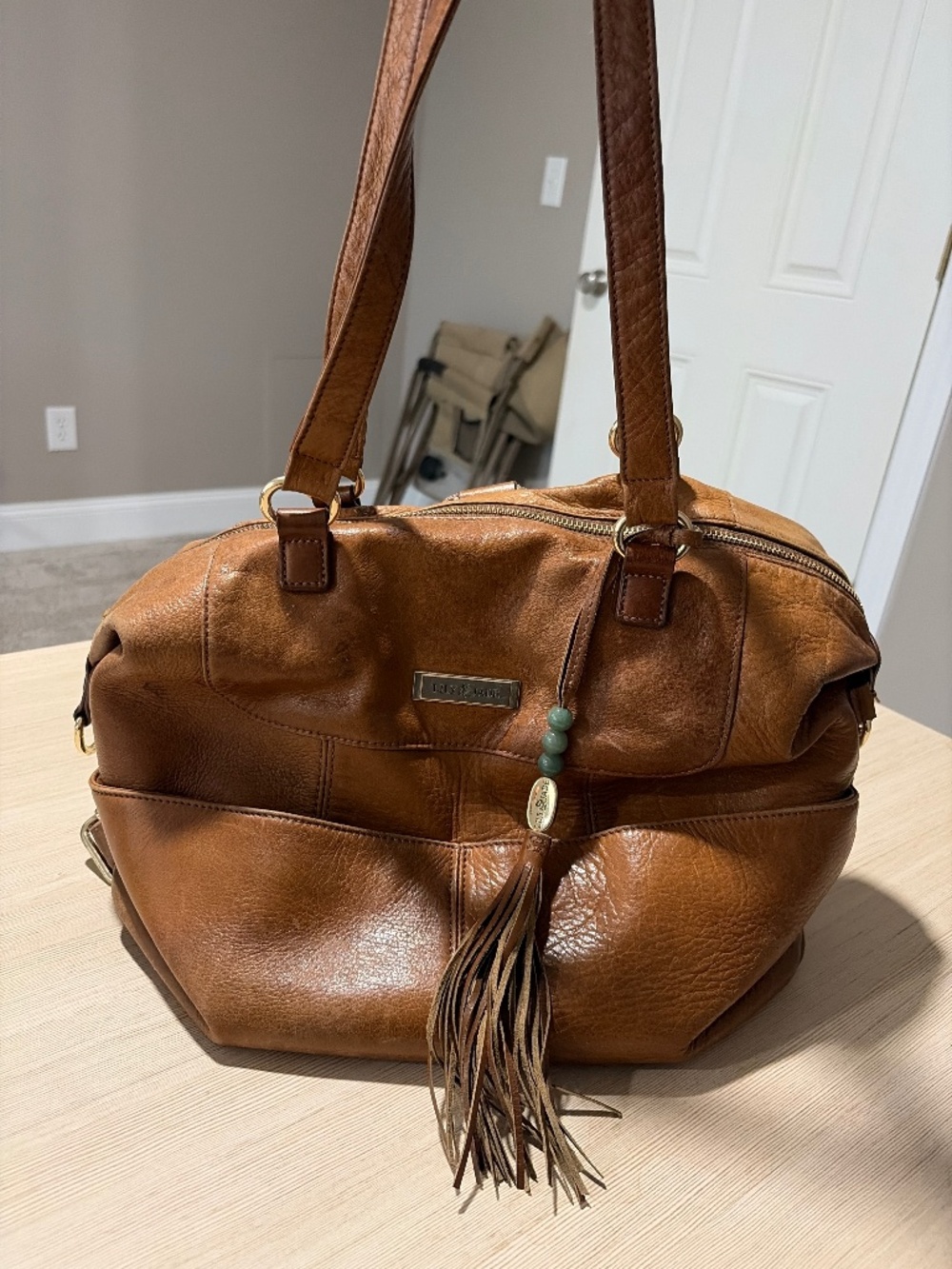 Lily Jade Shaylee Old English Leather Diaper Bag with New Insert & Changing Pad
